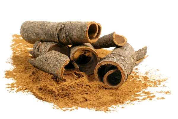 Cinnamon powder and sticks — Stock Photo, Image