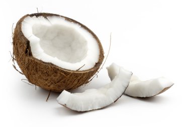 coconut cut in half on white background clipart