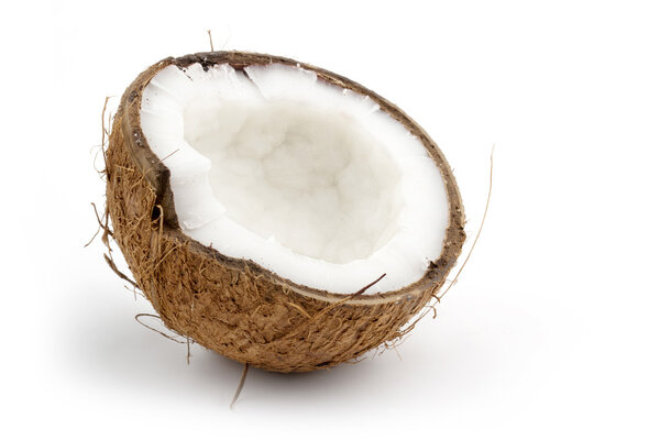 coconut cut in half isolated on white background