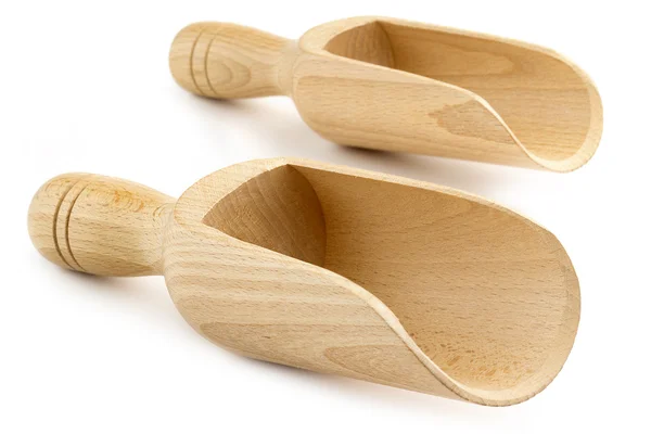 Dos cucharas de madera aisladas sobre fondo blanco — Foto de Stock
