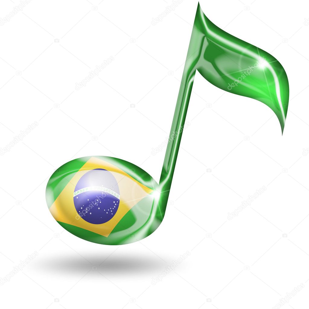 musical note with brazilian flag colors on white background