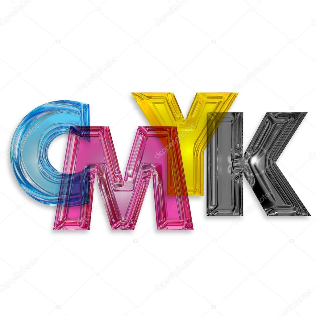 transparent letters cmyk isolated on white background