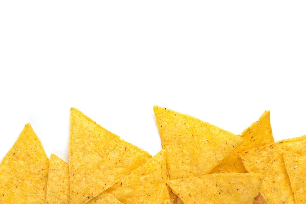 Edge of tortilla chips on white background — Stock Photo, Image