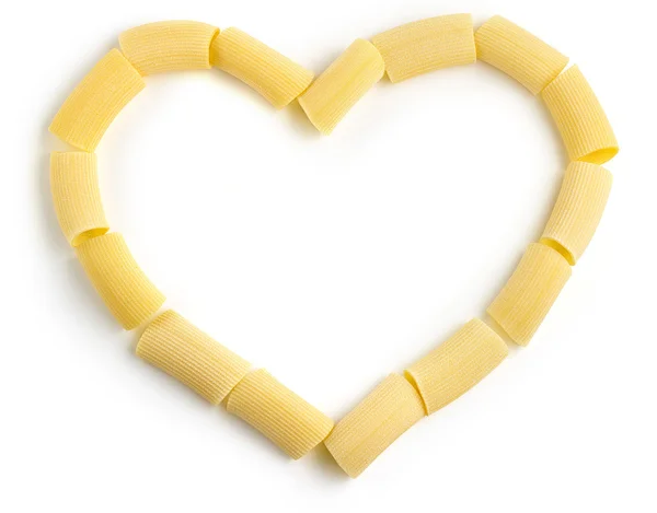 Italian hard pasta heart-shaped isolated on white background — Stock Photo, Image