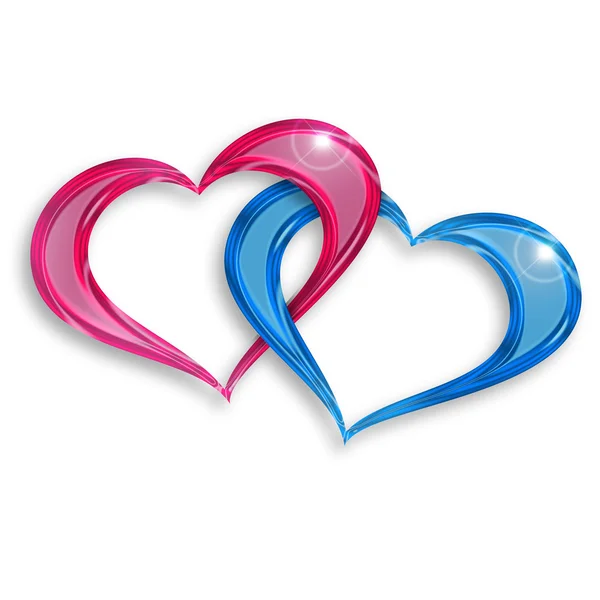 Pink and blue hearts entwined on white background — Stock Photo, Image