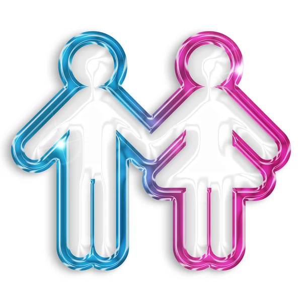 Glossy silhouette of boy and girl on white background — Stock Photo, Image