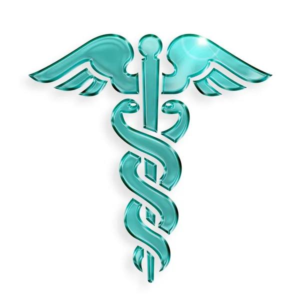 白い背景の上のカドゥケウス医療シンボル — ストック写真