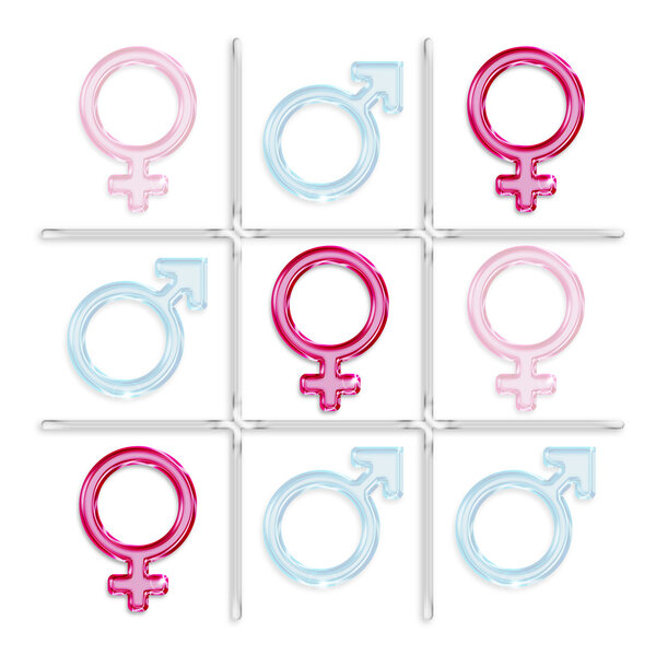 Игра крестики-нолики с мужскими и женскими гендерными символами
