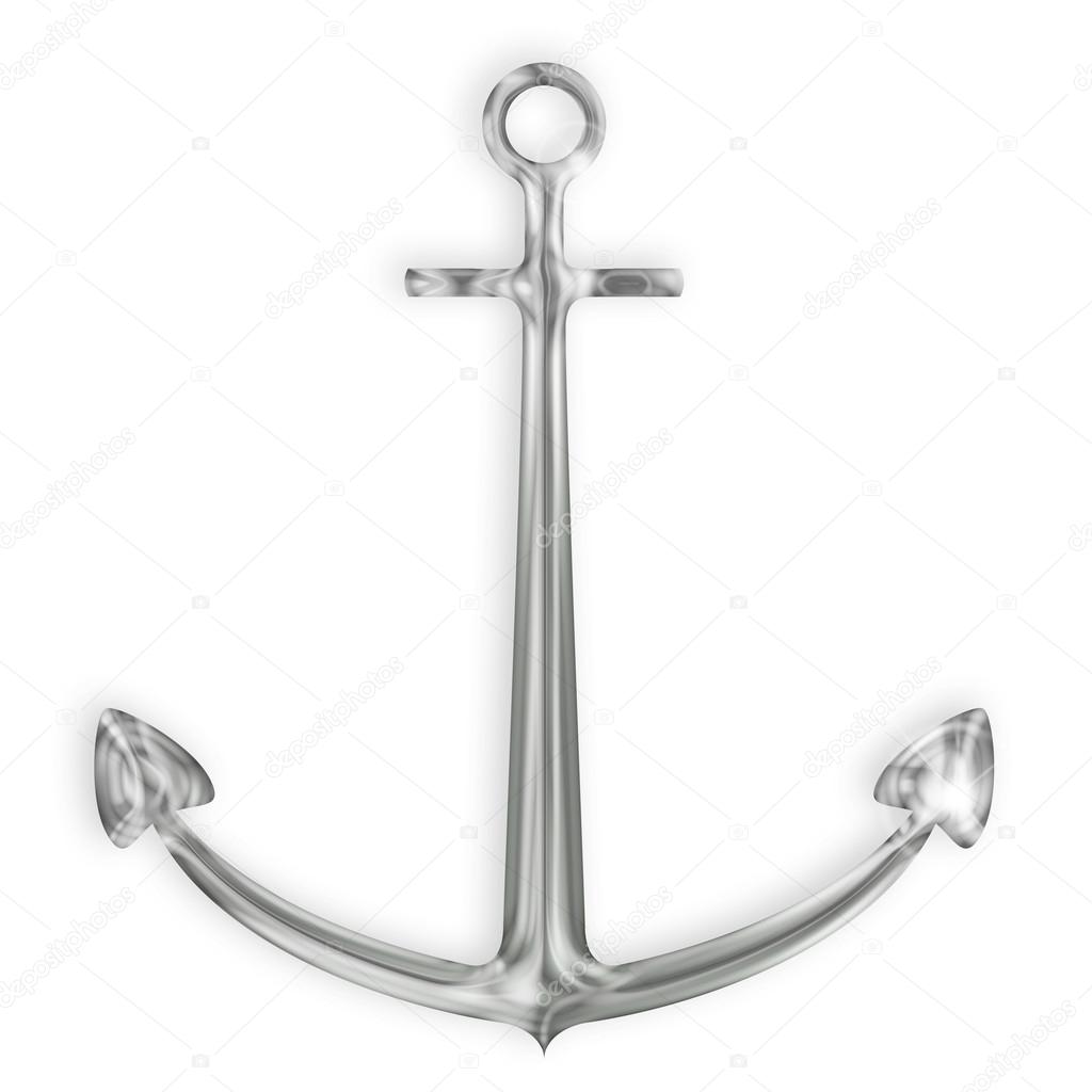 Steel silver anchor on white background