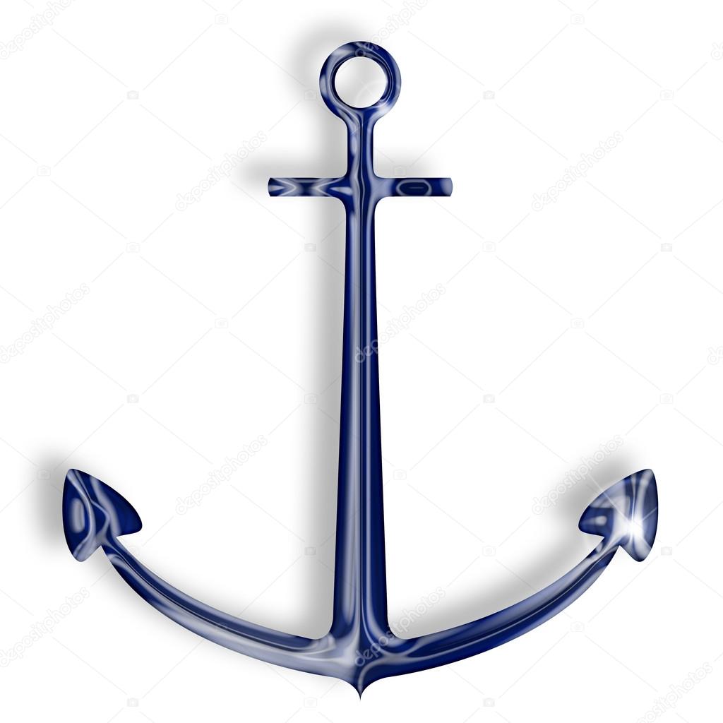 Blue metal anchor on white background