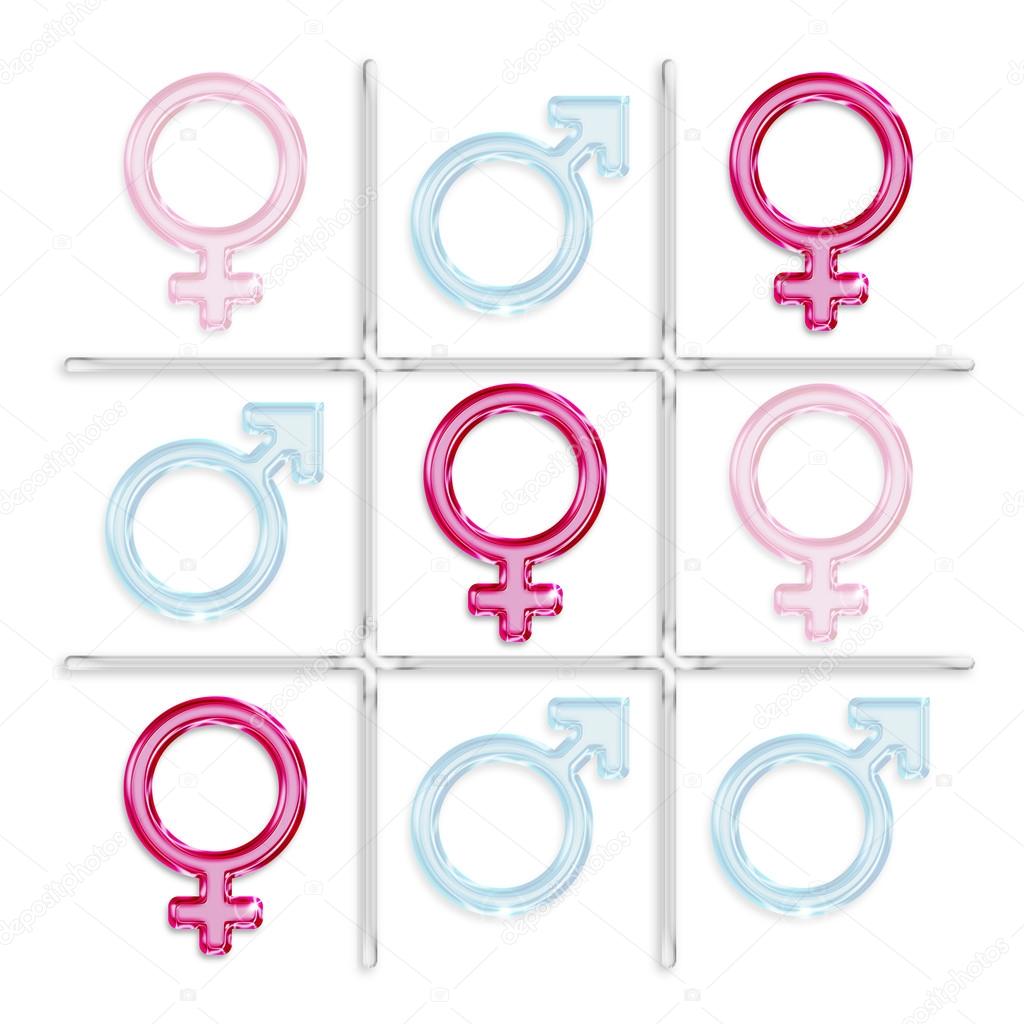 Game of tic-tac-toe with male and female gender symbols