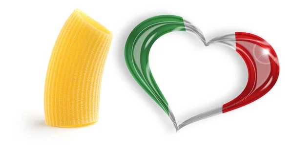 One macaroni and heart with italian flag colors — Stock Photo, Image