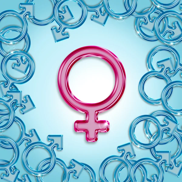 Vrouwelijke symbool omgeven door veel mannelijke symbolen — Stockfoto