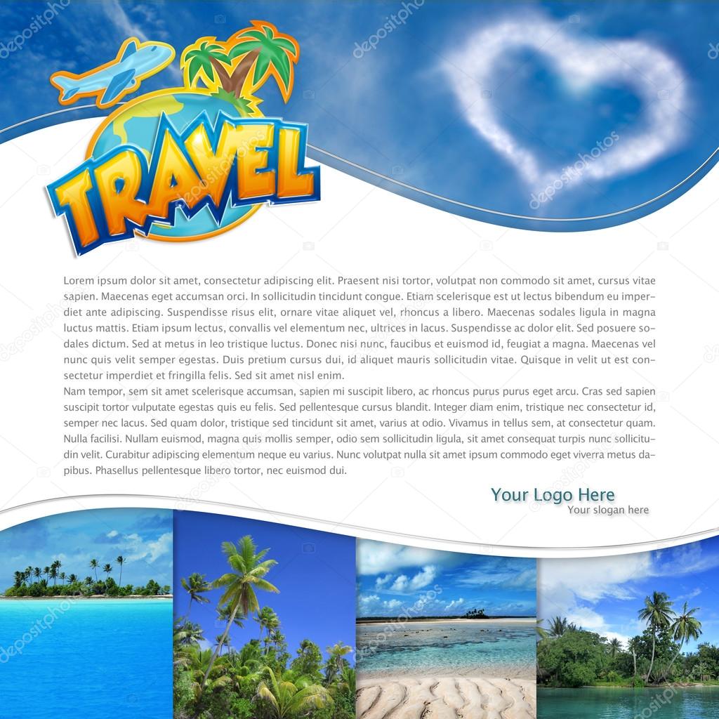 Layout with tropical landscape and heart-shaped cloud