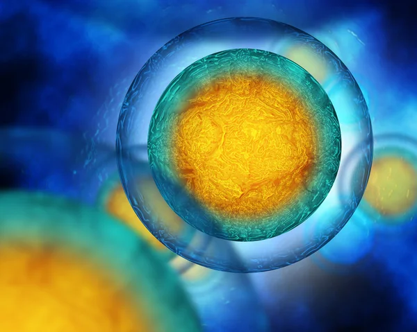 卵子细胞流动在一个蓝色的背景 — 图库照片
