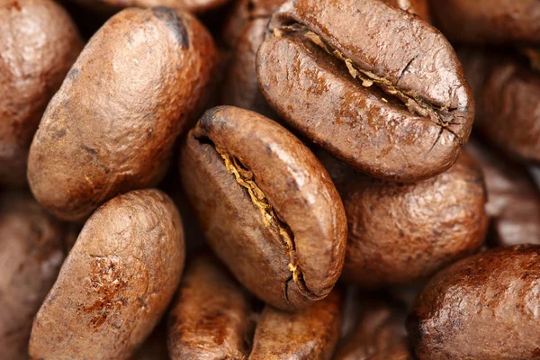 Macro de grãos de café torrados frescos — Fotografia de Stock