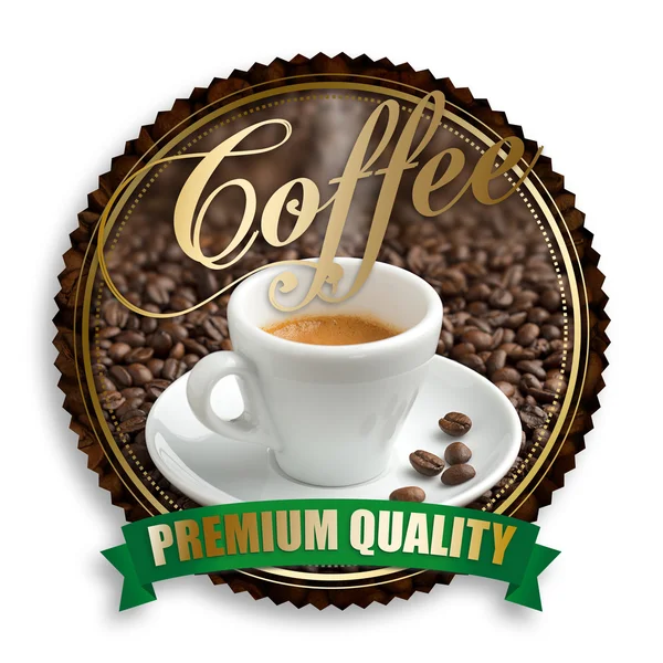 Etiketten av premium kvalitetskaffe på vit bakgrund — Stockfoto