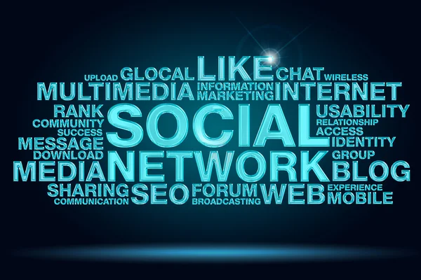 Social networking word cloud on dark blue background — Stock Photo, Image