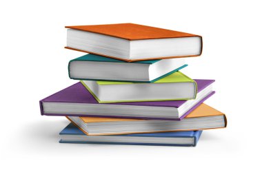 Çoklu yığın ders kitapları beyaz arka plan üzerinde renkli
