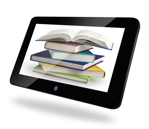 Stacked books in the monitor of a touch screen — Stock Photo, Image