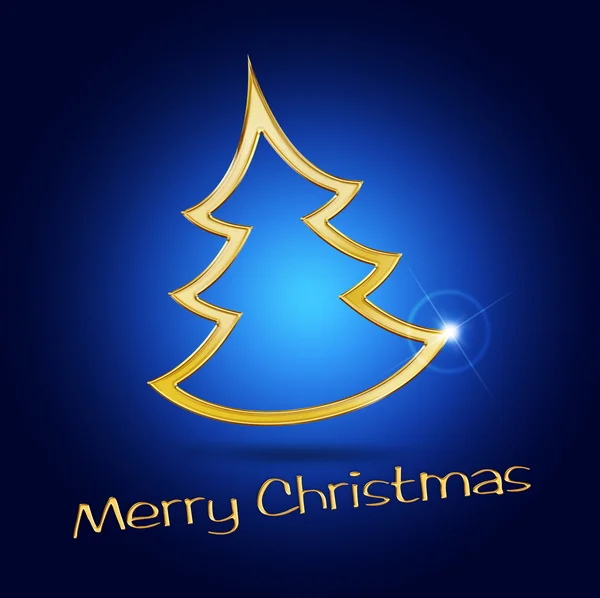 Golden christmas tree on blue background — Stock Photo, Image