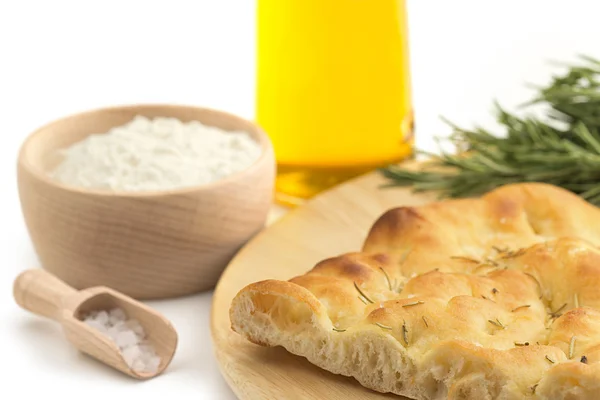 Segment van focaccia en recept ingrediënten — Stockfoto