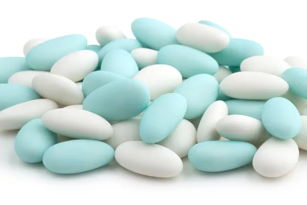 Heap of blue and white sugared almonds — Stock Photo, Image