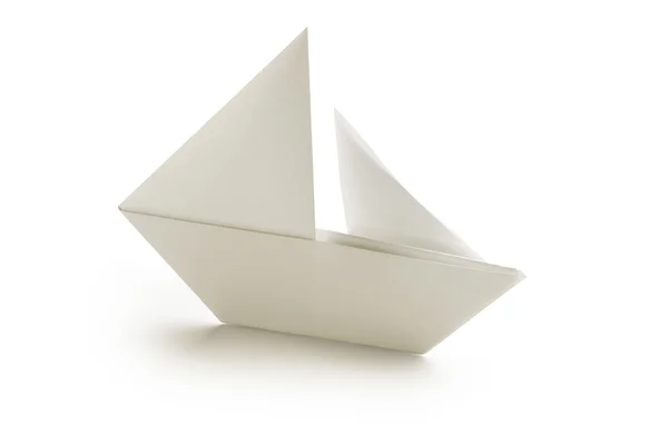 Close up of a paper sailboat, isolated on white background — Stock Photo, Image