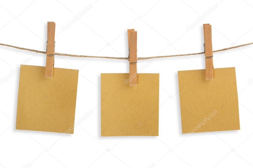 Three cards of recycled paper hanging on a clothesline