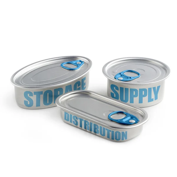 Cans with the keywords of supply chain management — Stock Photo, Image