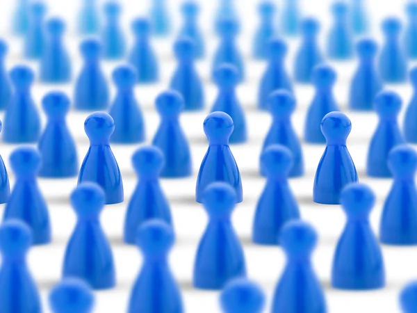 Multitude of blue pawns on white background — Stock Photo, Image