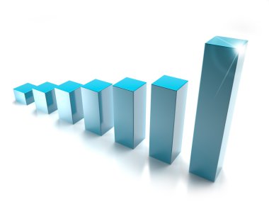 Beyaz arka plan üzerinde izole mavi çubuk grafiği