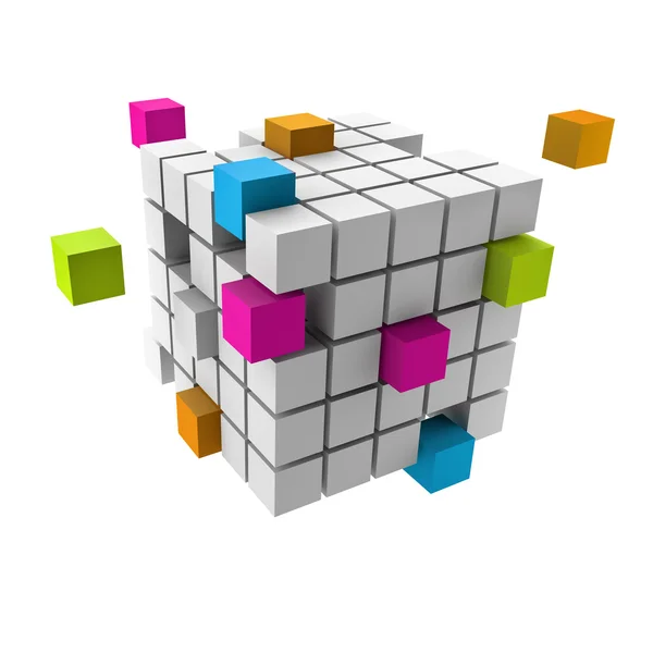 Assembling of a cubic structure with colorful pieces — Stock Photo, Image