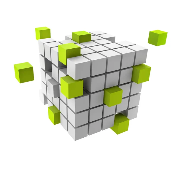 Assembling of a cubic structure with green pieces — Stock Photo, Image