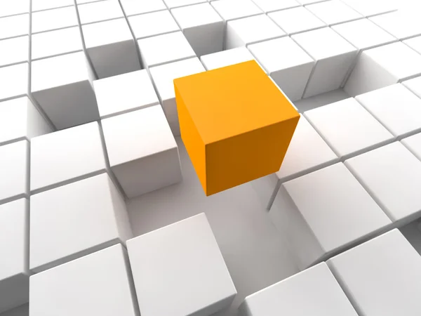 Orange cube above a white cubic structure — Stock Photo, Image