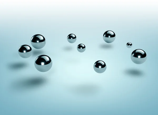 Group of steel spheres floating over a blue background — Stock Photo, Image