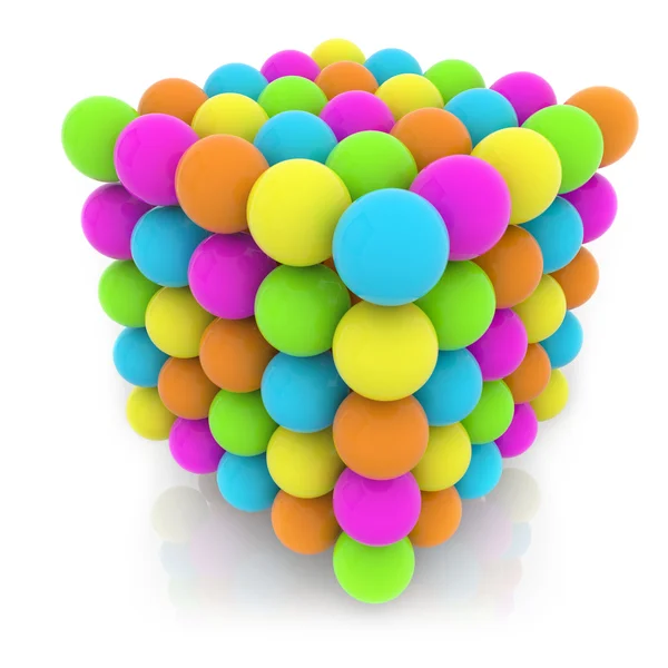 Cubic structure made of colorful spheres isolated on white background — Stock Photo, Image