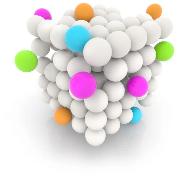 Estrutura cúbica feita de esferas isoladas sobre fundo branco — Fotografia de Stock