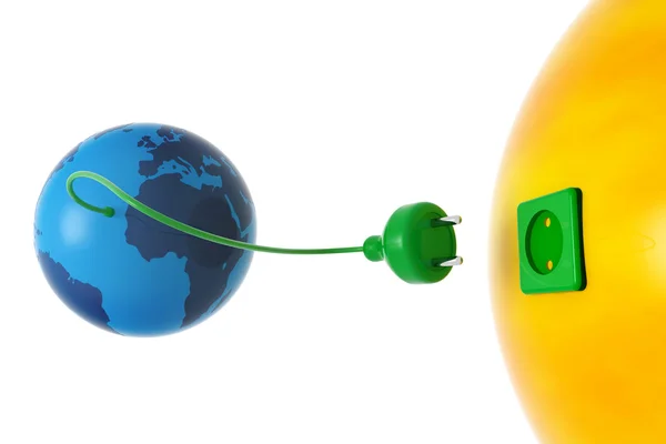 Planet earth and sun connected by an electric wire — Stock Photo, Image