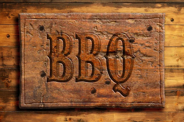 Panel Bbq en una antigua pared de madera — Foto de Stock