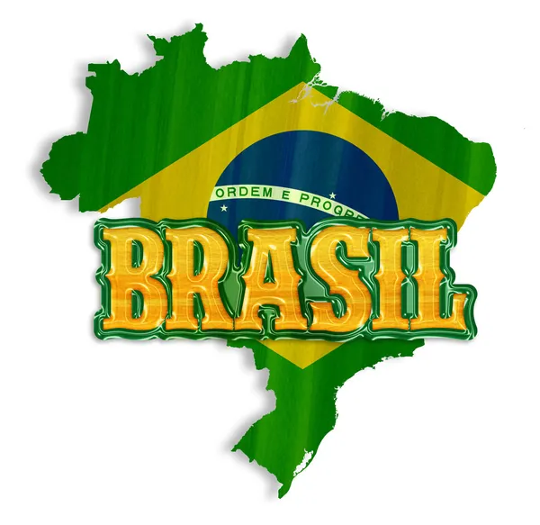 Mapa Brazílie s barvy státní vlajky — Stock fotografie