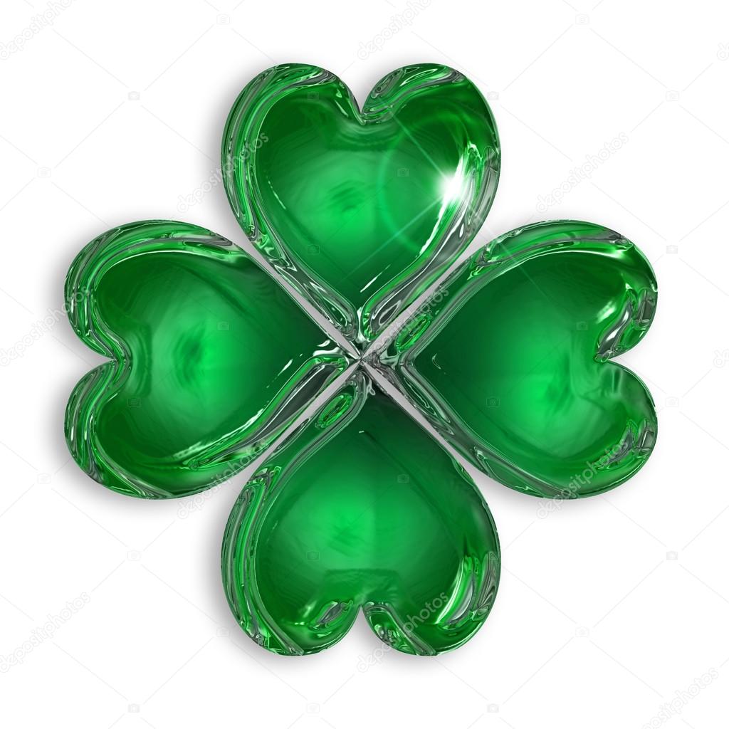 Glossy four-leaf clover isolated on white background
