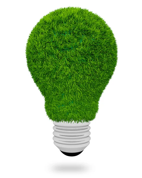 Light bulb made of green grass on white background — Stock Photo, Image