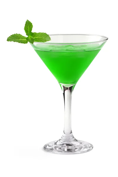 Green cocktail in a martini glass on white background — Stock Photo, Image