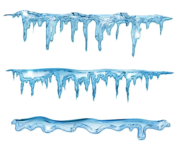 Conjunto de icicles azuis sobre fundo branco — Fotografia de Stock