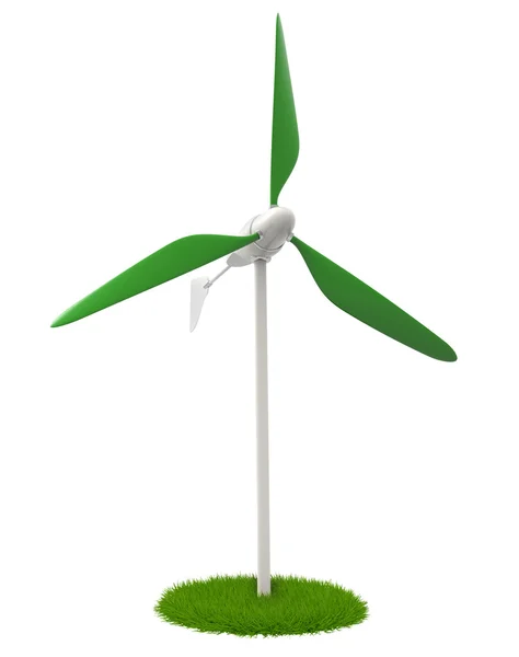 Small wind turbine in a green flowerbed — Stock Photo, Image