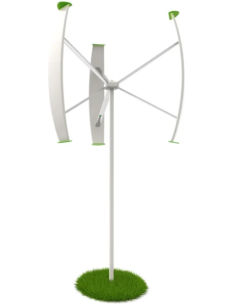 Small wind turbine in a green flowerbed — Stock Photo, Image