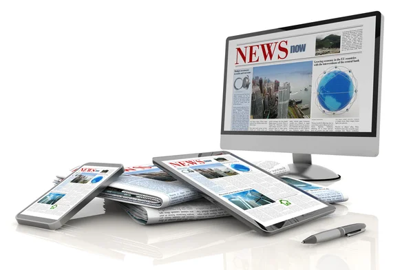 PC monitor, Tablet PC, mobil och daglig tidning — Stockfoto