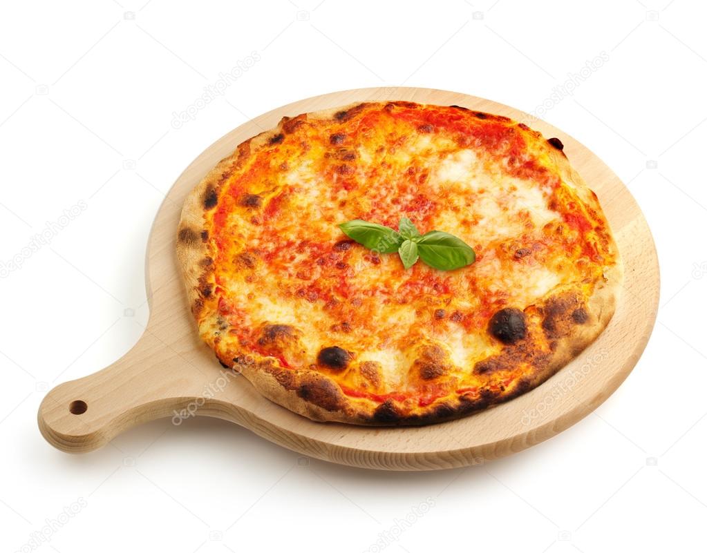 Neapolitan pizza on a wooden cutting board