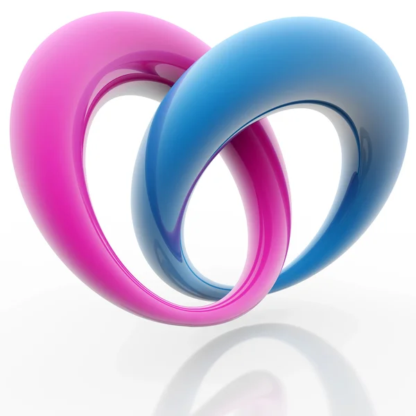 Blue and pink rings in the shape of heart — Stock Photo, Image